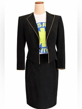 Vintage ultra suede skirt set, suit. Pop of gold. M